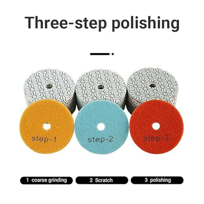 LOZLIN 4PCS 4 Inch 3 Steps Water-Worn Wet Polishing Pad Sharp Flexible 100mm Diamond Polishing Pads for Granite Marble Stone Concrete Sanding Disc