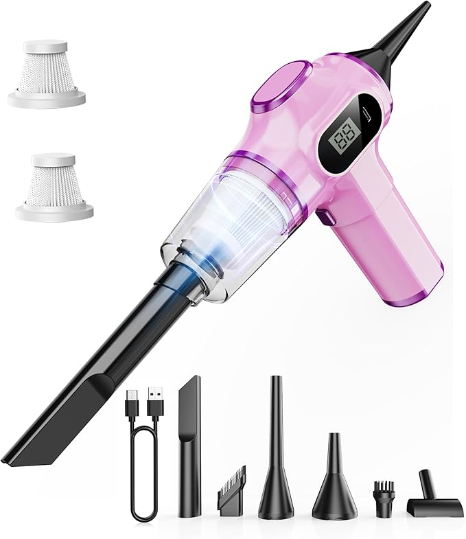 BELIBUY Women-Friendly Cordless Pink Car Vacuum Cleaner – 15000Pa Portable Mini Handheld Vacuum Cleaner, Effortlessly Handles Car,Office,Home & Pet Cleaning