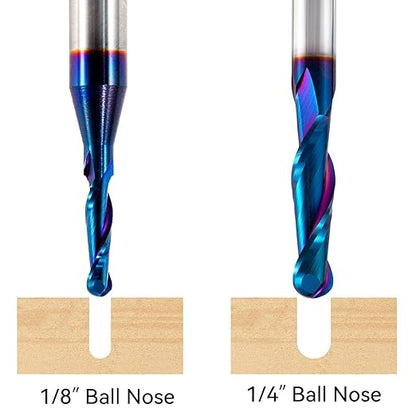 2 PCS Ball Nose Set CNC Router bits Carbide Ball Nose End Mill with Nano Blue Coating for Side Milling. End Milling. Finish Machining. (2 PSC Ball Nose Set)