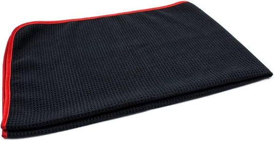 Autofiber Big Thirsty Microfiber Waffle-Weave Car Drying Towel - 25 inch x 36 inch, Black w/Red Edge