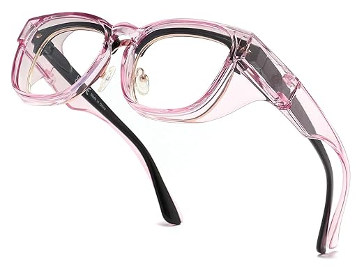 Alsenor Safety Glasses Anti Fog Goggles Fit Over Prescription Eyewear For ANSI Z87.1 Certified Oversized Eyeglasses For Men Women (Oversized-Pink)
