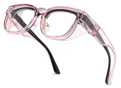 Alsenor Safety Glasses Anti Fog Goggles Fit Over Prescription Eyewear For ANSI Z87.1 Certified Oversized Eyeglasses For Men Women (Oversized-Pink)