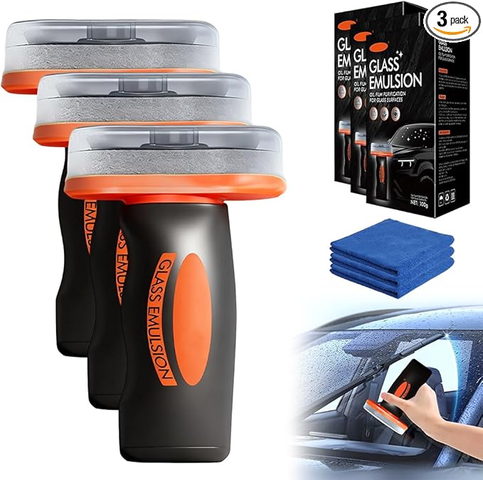 2026 Handheld Glass Oil-Film Remover, New Upgrade Emulsion Cleaner Glass Cleaning Board, Automotive Oil Film Cleaning Brush for Car Windows (3, One Size)