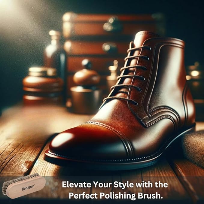 Renapur Premium Horsehair Brush - Super-Soft Bristles with Ergonomic Wooden Handle, Perfect for Polishing Leather & Cleaning Suede or Fabric Shoes/Boots.