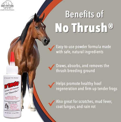 Four Oaks Farm Ventures, No Thrush Dry Powder Treatment for Horses - Wound Care, Scratches, Rain Rot, Mud Fever, Coat Issues - All Natural Ingredients, Non-caustic, Easy to Use Powder Formula (2.5 oz)
