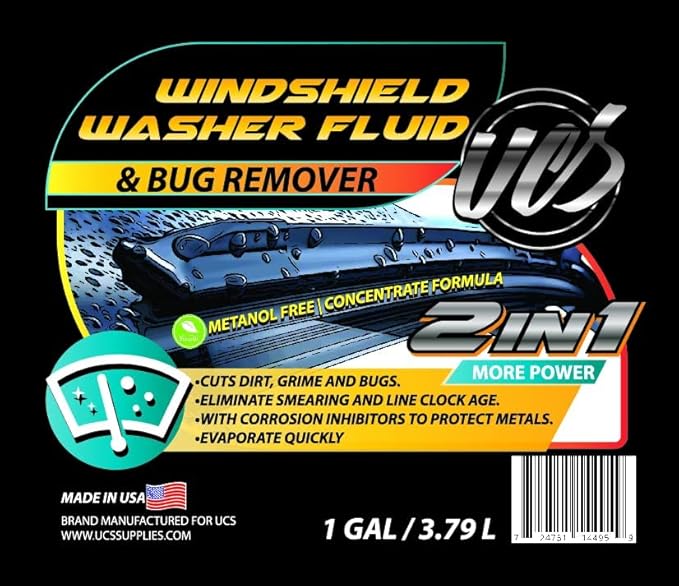 UCS 2-in-1 Windshield Washer Fluid 1 Gallon – Ready to Use, Streak-Free Formula, All-Weather Cleaning Power, Removes Bugs, Dirt & Road Grime – Premium Windshield Cleaner (128 fl oz)