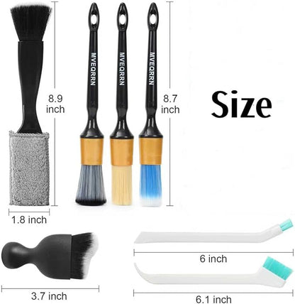 7PCS Car Detailing Brush Set,Boar’s Bristle Car Cleaning Detail Brush kit,Ultra Soft No Scratch Car Dust Brush,Car Interior Detailing Brushes Kit,Detail Brush Car Detailing for Interior Exterior(gold)