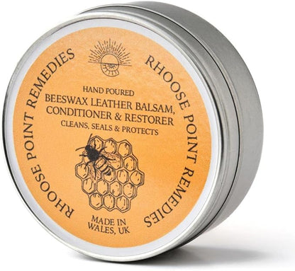 Beeswax Leather Conditioner Restorer & Polish - Hand Poured British Beeswax Balsam CLEANS SEALS and PROTECTS Handcrafted in Wales UK Rich Natural Leather Conditioner and Leather Restorer 3.50 Fl Oz