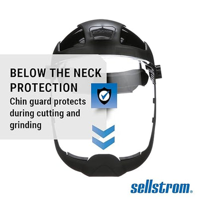 Sellstrom DP4 Face Shield - Lightweight Mask with High Impact Chin Guard, Crown & Ratchet Headgear for Work, Grinding, Cutting - ANSI Z87.1 - Anti Fog Polycarbonate Window