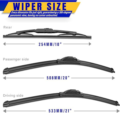 3 wipers Replacement for 2002-2006 Honda CRV, Windshield Wiper Blades Original Equipment Replacement - 21"/20"/10" (Set of 3) U/J HOOK