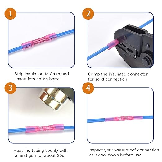 Heat Shrink Butt Connectors, 22-16 AWG 100 Pcs Red Marine Grade Insulated Crimp Wire Connectors, Waterproof Electrical Connectors Butt Splice for Boat Truck Wiring