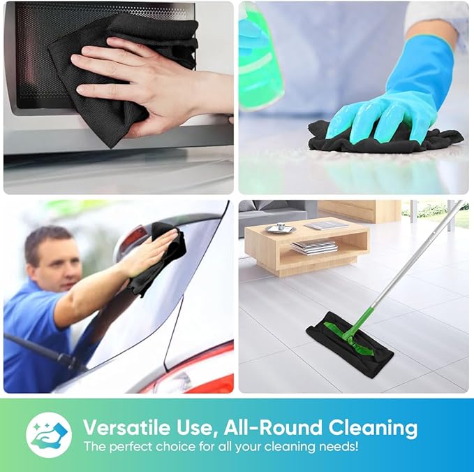 HOMEXCEL Black Microfiber Cleaning Cloths 100 Pack, Highly Absorbent, Lint & Scratch-Free Cleaning Rags for House Kitchen, White Microfiber Towels for Car 11.5 x 11.5 inch