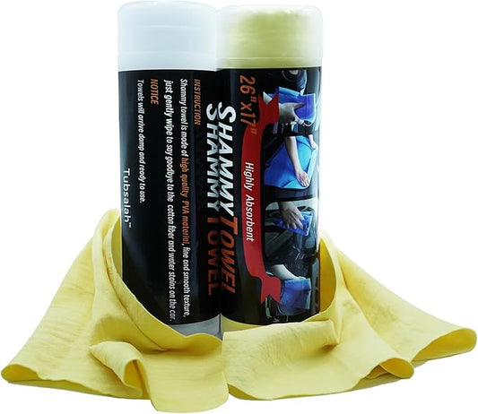 Premium Shammy Cloth for Car Drying - 2 Pack (26”x17”) - Super Absorbent Synthetic Chamois Bathroom,Pets, Dust Remove,- Reusable Non-Scratch Vehicle Dry Towel (Yellow)
