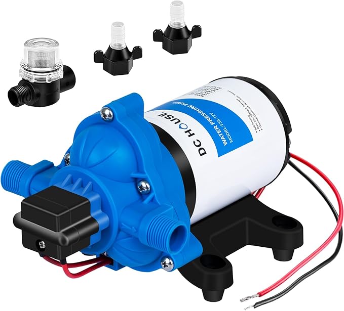 DC HOUSE 12V RV Water Diaphragm Pump Quiet Replacement, 3.5GPM 45PSI On Demand Self Priming Fresh Water Pump with Pressure Switch for Camper, Marine, Boat, Travel Trailer & Off-Grid Use