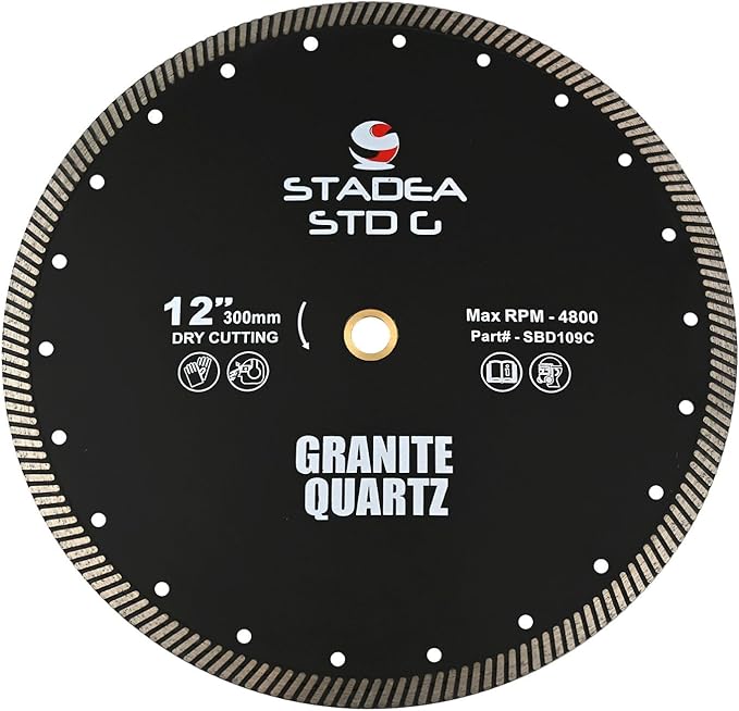 Stadea SBD109C Diamond Saw Blade 12-Inch Continuous Turbo Dry Cutting - Cuts Granite Quartz Quartzite, Fits Grinder, Saw Cutter, 10 MM Segments - Pack of 1