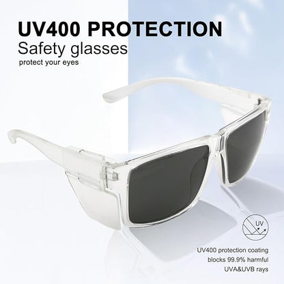 JING LEI Safety Glasses with Removable Side Shield,UV400 Protection Goggles, Rectangle Black Sun Glasses for Women Men Work