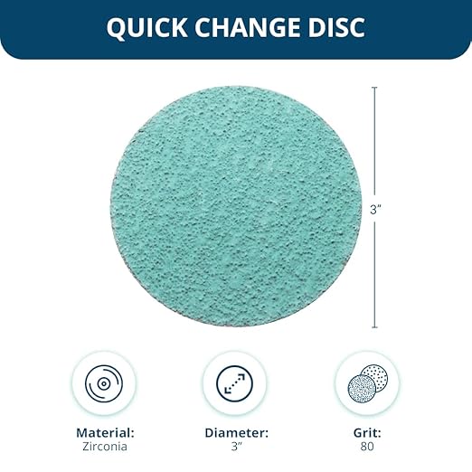 Benchmark Abrasives 3 Inch Sanding Discs Quick Change Green Zirconia, Male R Type Backing - Drill & Die Grinder Sanding Disc for Deburring Polishing Rust Remover for Metal (25 Pack) - 80 Grit