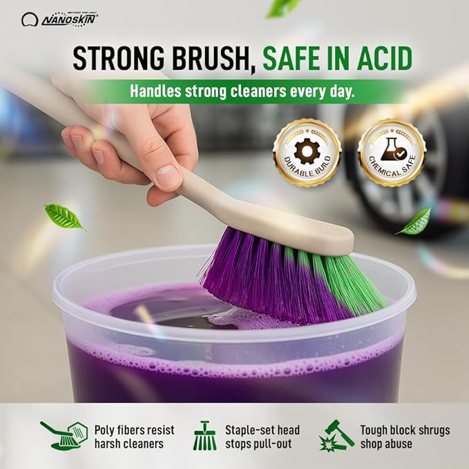 Nanoskin Professional 20-Inch Angled Tire & Wheel Cleaning Brush - Durable Green Polystyrene Bristles for Effective Auto Detailing, Gentle Car Wash Tool | Long-Handled Scrub Brush for Trucks and RVs
