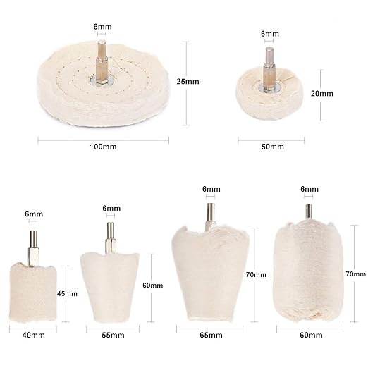 11 Pcs Buffing Wheel Set for Drill, Polishing Tool Kit, 1/4” Hex Shaft Cotton Grinding Head for Rotary Tools