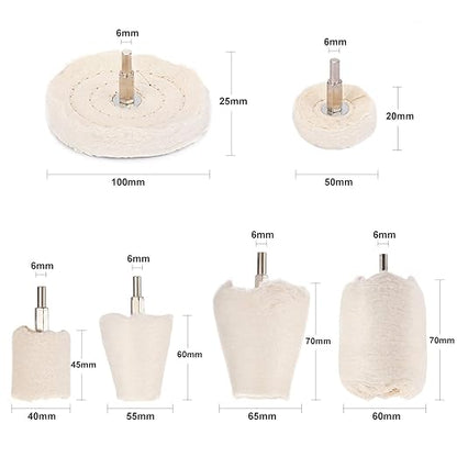 11 Pcs Buffing Wheel Set for Drill, Polishing Tool Kit, 1/4” Hex Shaft Cotton Grinding Head for Rotary Tools