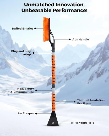 EcoNour 43" Ice Scrapers for Car Windshield Extendable | 3 Parts Detachable Telescopic Snow Brush for Car, Trucks, SUV | Long Snow Scraper with Brush | Car Winter Accessories (2 Pack)