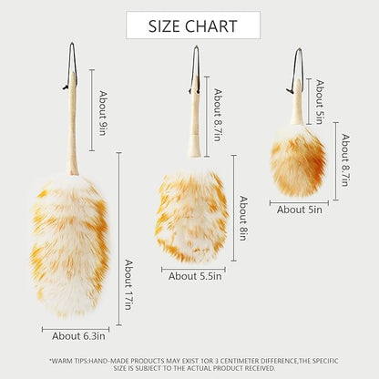 Lambs Wool Duster for Cleaning Window Blinds Computer Furniture TV Computer Screens Bookshelves Solid Wooden Handle Natural Feather Duster,16'', Yellow&White