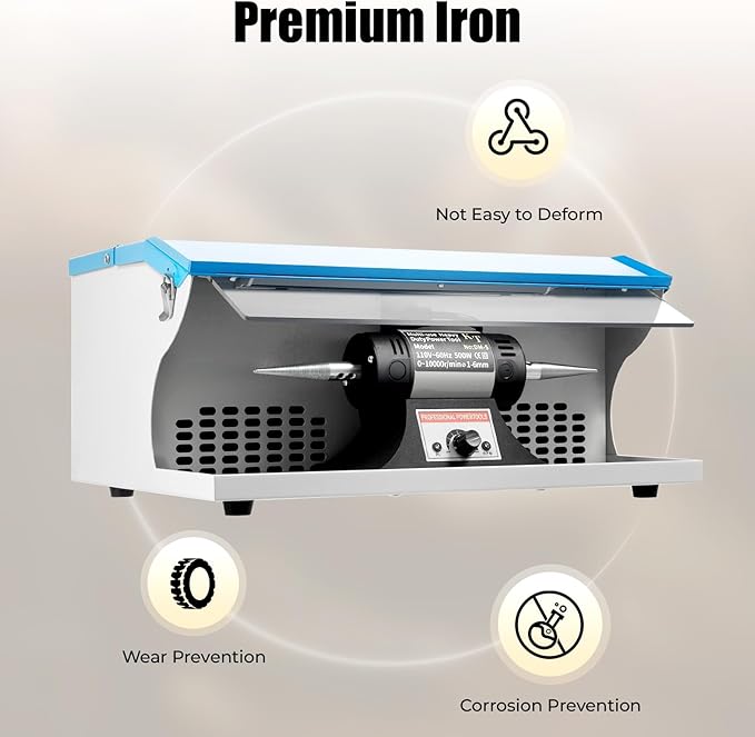 Polishing Buffing Machine, 110V 500W Jewelry Bench Polisher 1/2 HP Adjustable Variable Speed Polishing Buffing Collector with Light Tube for a Store Studio
