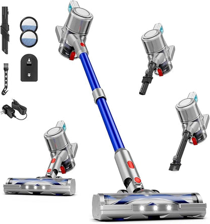 Vaconly Cordless Vacuum Cleaner, 8 in 1 40Kpa 55Mins,Lightweight Vacuum Cleaners for Home, Stick Vacuum with Anti-Tangle Brush,Wall Mount, Rechargeable Cordless Vacuum for Floor/Sofa/Pet Hair, Blue