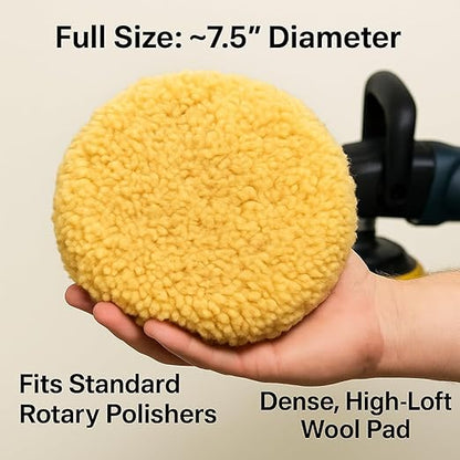 HI-Buff 7.5" Wool Polishing Pad 2-Pack – Blended Wool Buffing Pads for Cars, Boats & RVs – Hook & Loop Backing – Removes Swirls, Micro Scratches, Fine Defects