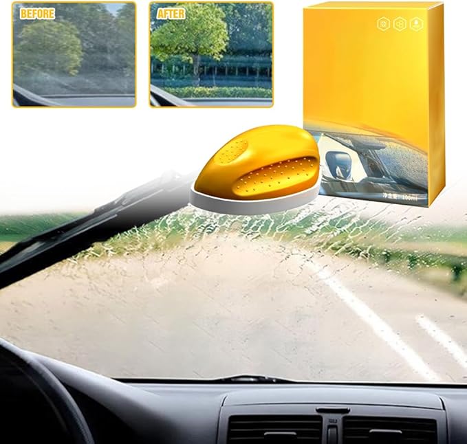 Automotive Oil Film Cleaning Brush, Car Glass Oil Film Cleaner Glass Cleaning Board Cleaning Wipe Windshield Cleaner, Glass Oil Film Remover for Windshield Improves Clarity Visibility (2, Yellow)