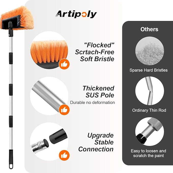 65" Five-Sided Car Wash Brush with Extension Pole, Car Wash 12" Dip Soft Five-Sided Brush, No Scratch Car Cleaning Brush Supplies for RV Boat Truck SUV, House Siding, Snow