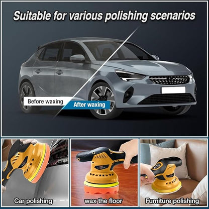 Darkboom Cordless Buffer Polisher 6 inch with 8 discs for polishing, fits Dewalts 20V battery and 6 variable speed from 2200RPM to 5500RPM cordless sander, for Car Detailing/Polishing