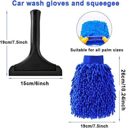 Window Tint Tool Small 6" Silicone Handy Cleaning Squeegee and Car Wash Mitt Chenille Microfiber Super Absorbent for Car Windshield, Window, Mirror, Glass Door,Shower(Black and Blue)