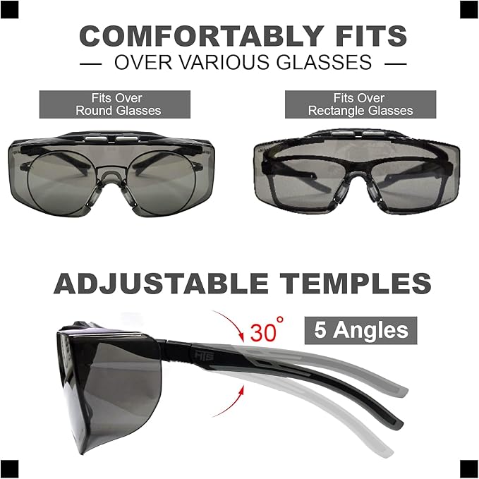 HTS HUNTERSKY HUNTERSKY ANSI Z87 Anti Fog Lab Safety Glasses Fit Over Eyeglasses Up to 1.88 inch 100% UV Protective Goggles