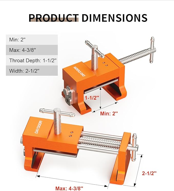 DAYDOOR Professional Cabinet Clamps 2 Pack, Heavy-Duty Cast Steel, Integrated Drill Guide & EVA Protection, Face Frame Alignment Tool for Cabinet Installation & Woodworking, Orange