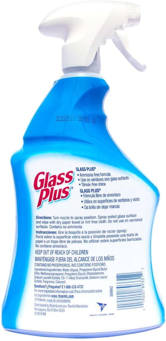 Glass Plus Glass Cleaner, 32 Fl Oz Bottle, Multi-Surface Glass Cleaner (Pack of 4)