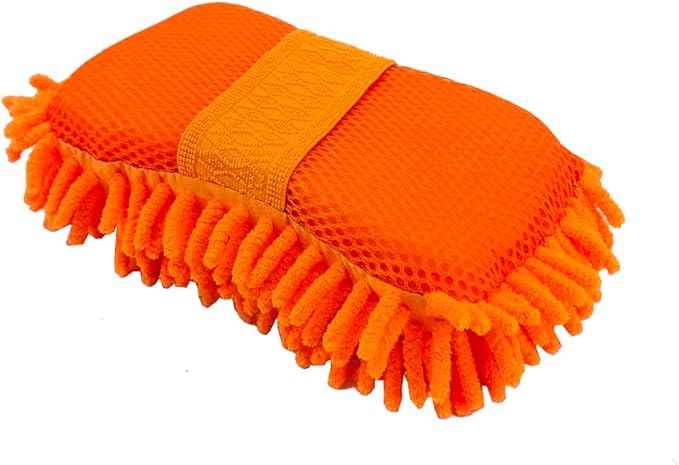 WAKALALA Microfiber Car Wash Mitt, Dual-Sided Cleaning Glove, High-Density Chenille, Non-Scratch Cleaning Sponge (1, Orange)