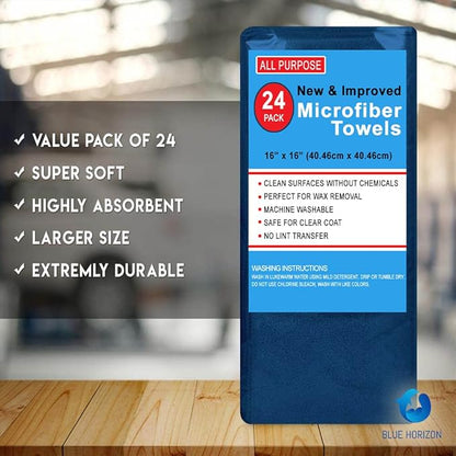 Microfiber Cleaning Towels, Pack of 24, Ultra Soft Plush Washcloth, All Purpose Premium Microfiber Detailing Cleaning Cloths Shop Towels(16" x 16", Navy Blue)