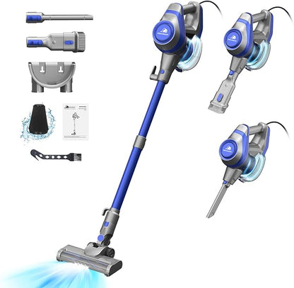 Intercleaner 23Ft Corded Vacuum Cleaner, with LED Headlights & Large Dust Cup, Powerful Suction for Hard Floors & Carpets, Adjustable Stick, Perfect for Pet Hair, Wall Mount Storage