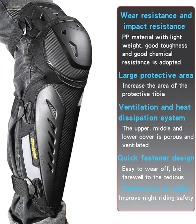 Tempsnow Knee and Shin Guards Motorcycle Protective Gear for Adults Hard Collision Avoidance Motocross Racing Knee Protector Shin Guards Motorbike Knee Guards Shin Protector