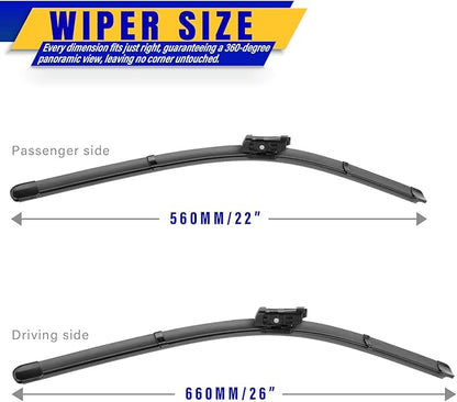 2 wipers Replacement For 2018-2020 2021 2022 2023 VW Volkswagen Atlas/2019-2020 Porsche Cayenne Original Equipment Replacement Windshield Wiper Blades - 26"/22" (Set of 2) Top Lock 16mm