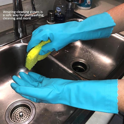 Alimat PluS 4PCS Reusable Cleaning Gloves Latex Free, Dishwashing Gloves with Cotton Flock Liner and Embossed Palm, Waterproof Household Rubber Gloves for Laundry, Gardening(Large, Blue+Purple)