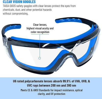 TAIGAOASIS 2 PCS Safety Glasses for Men & Women, ANSI and CE Certified, Adjustable, Anti-Fog Clear Lenses,