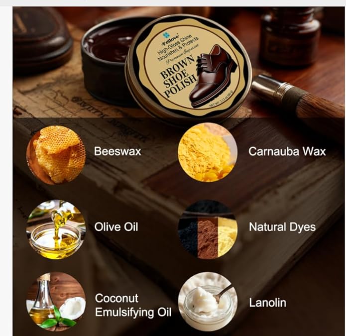 Shoe Care Kit – 16-in-1 Leather Shoe Polish, Cleaning & Conditioning Kit with Saddle Soap & Mink Oil – Black/Brown/Neutral Shoe Polish, 3 Horsehair Brushes – Luxury Leather Bag – Gift for Men & Women