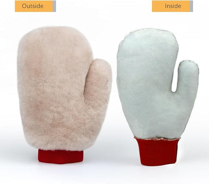 Gracefur Ultra-Soft Car Wash Mitt Double-Sided Sheepskin Wash Mitt, Scratch-Free Detailing Lambswool Extra Large Size Cleaning Gloves for Cars (Fingers, Pink)