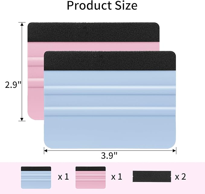 Squeegee for Vinyl, 2 Pcs Vinyl Squeegee with Extra 2 Felt Replacements, 4 Inch Vinyl Wrap Tools for Car Wrap, Craft Sign Making, DIY Crafting, Window, SkyBlue and Pink