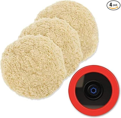SPTA Wool Polishing Pads, 8"(200mm) 100% Natural Wool Buffing Pad with Hook & Loop Backing 4pcs Set Come with 5/8-11 Thread Backing Plate for Car Polishing, Buffing and Cutting