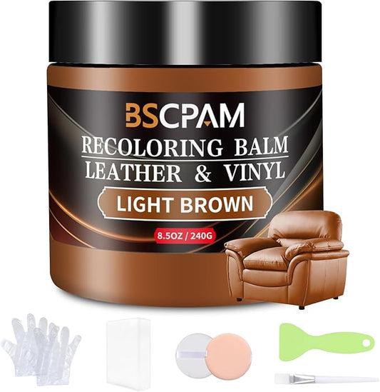 BSCPAM Light Brown Leather Recoloring Balm,Leather Couch Scratch/Stain Remover,Leather Repair kit for Vinyl Furniture and Car Interior,Leather Dye Paint for Scratched and Faded Leather Couches
