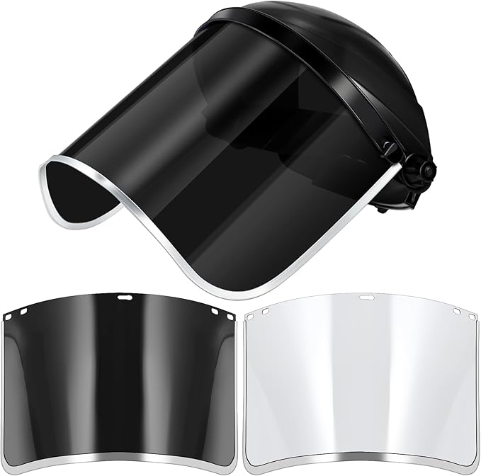 Amylove Safety Tinted Face Shield for Grind and Cutting Lightweight Protective Masks with Clear Replacement Guard Mask(Stylish Style,Black, Black, Clear,2 Pcs)