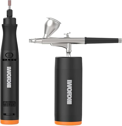 MAKERX Crafting Tool Combo Kit - Mini Rotary, Airbrush Gun with Compressor for Sanding, Carving, Engraving, Painting, 20V Power Share Battery and 45-Piece Accessories Included